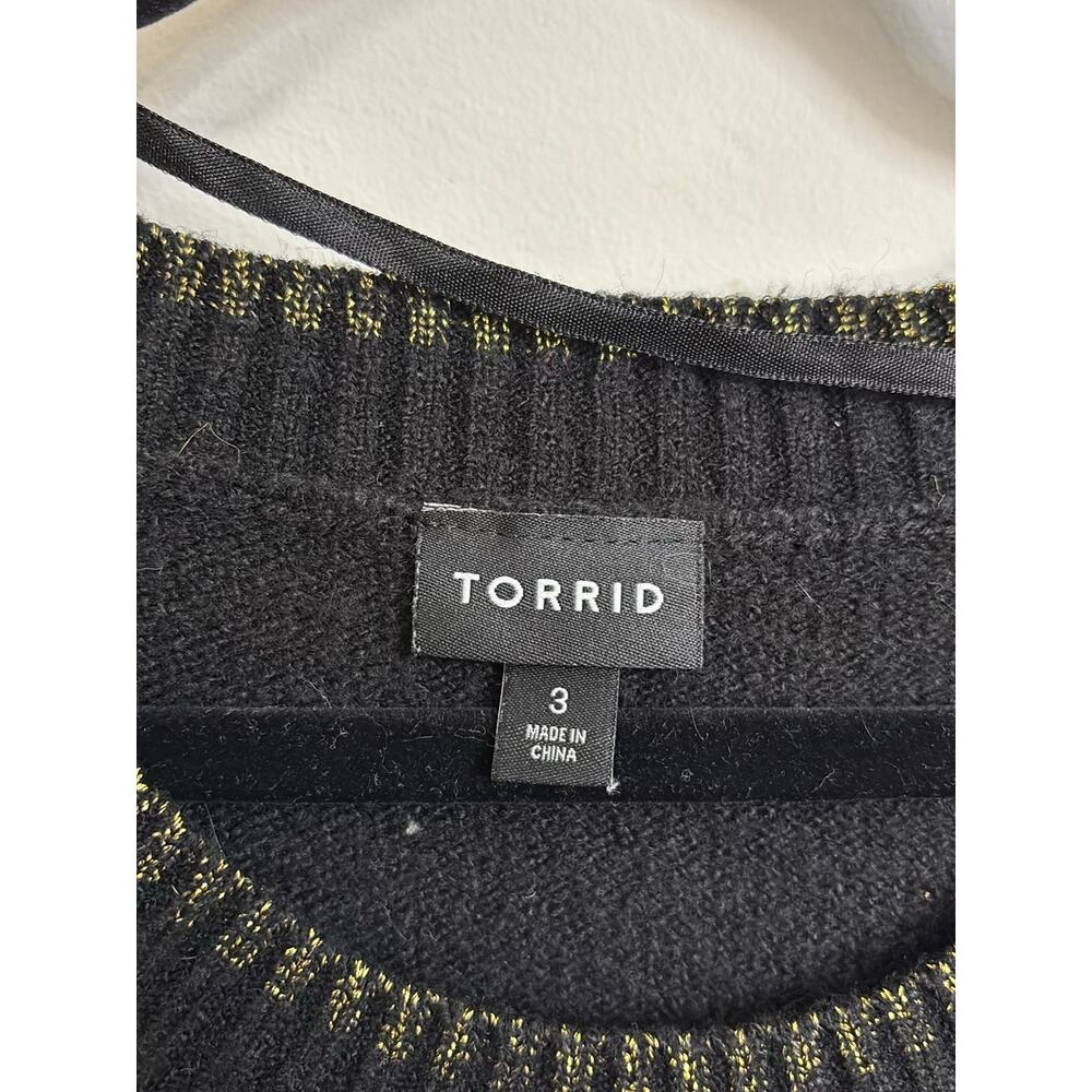 Torrid Sweater Womens 3X Black "Are We Merry Yet?" Holiday Christmas Gold Lurex - Picture 3 of 5